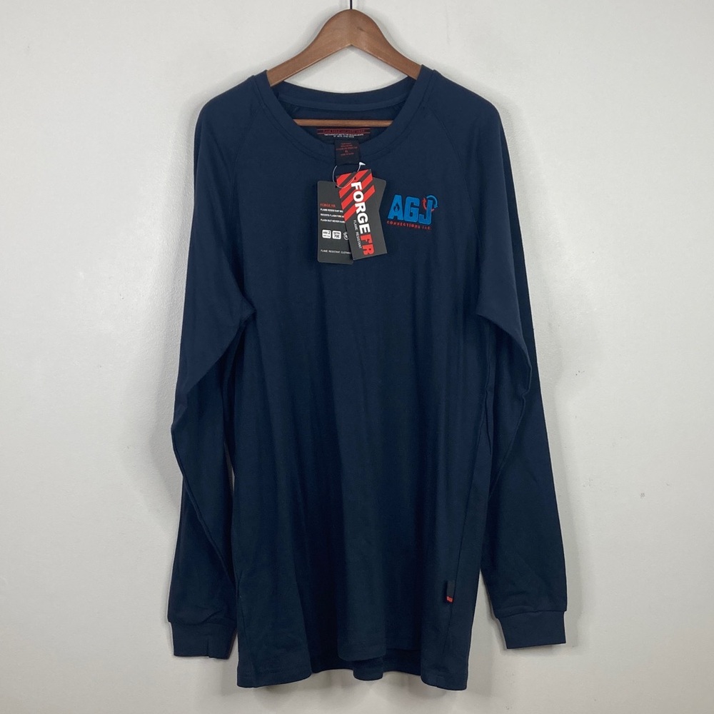 New Forge FR Crew Neck T Shirt Mens XL Navy Blue Long Sleeve Fire Resistant